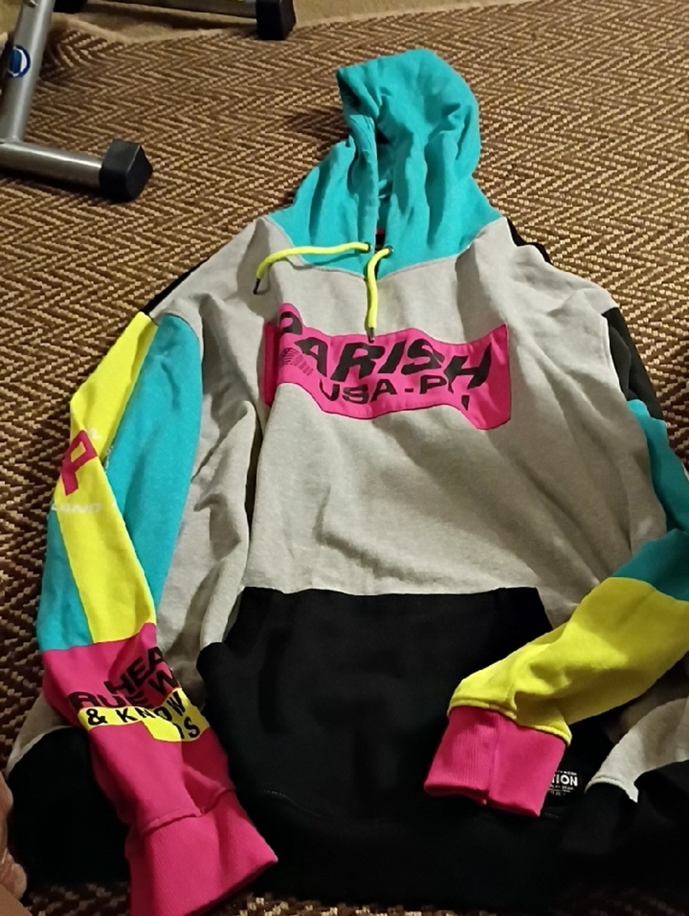 Parish Nation Colorblock Hoodie - Teal/Grey/Hot Pink/Yellow